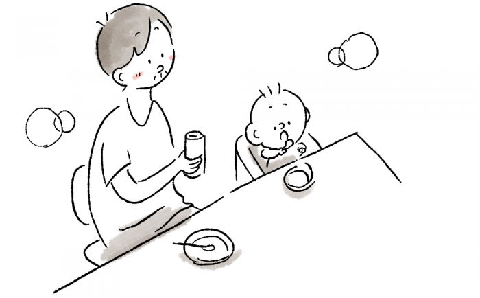 食卓の父親と子供のイラスト