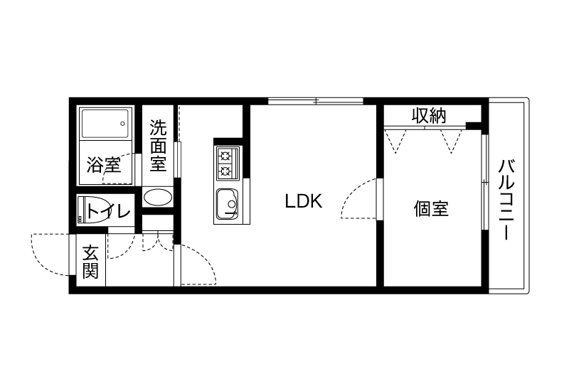 寝室がLDKの奥の縦長タイプ