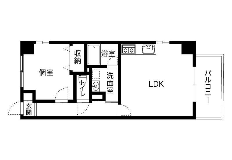 廊下を挟んだ独立型タイプ