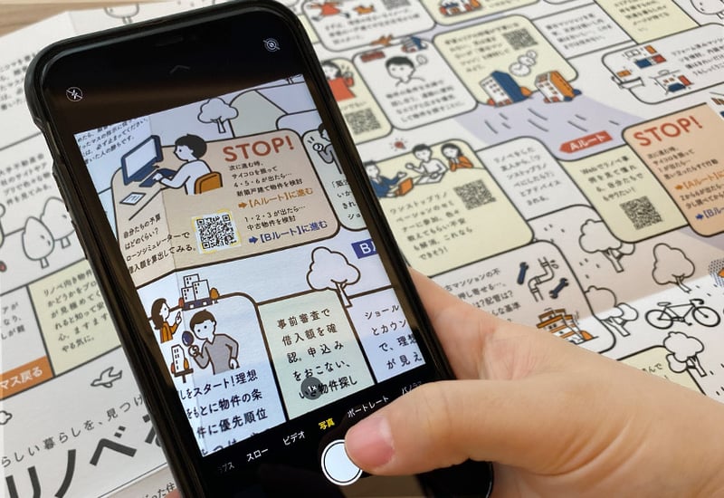 スマートフォンでQRコードを読み込んでいるイメージ