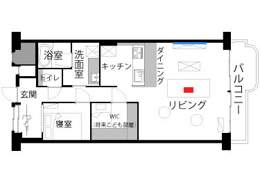 間取り図：プロジェクターとスクリーンの位置