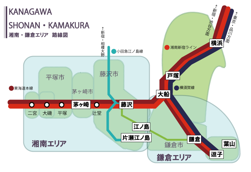 湘南エリアと鎌倉エリアマップ